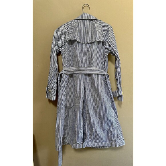 J Crew Womens Blue Striped Double-Breasted Cotton Trench Coat Pockets Size 2 - Picture 11 of 14